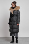 Купить Пальто утепленное с капюшоном и мехом зимнее женское черного цвета 133203Ch, фото 15