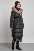 Купить Пальто утепленное с капюшоном и мехом зимнее женское черного цвета 133203Ch, фото 16