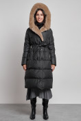 Купить Пальто утепленное с капюшоном и мехом зимнее женское черного цвета 133203Ch, фото 18