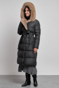 Купить Пальто утепленное с капюшоном и мехом зимнее женское черного цвета 133203Ch, фото 19