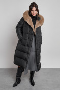 Купить Пальто утепленное с капюшоном и мехом зимнее женское черного цвета 133203Ch, фото 2