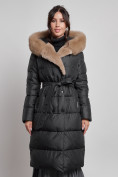 Купить Пальто утепленное с капюшоном и мехом зимнее женское черного цвета 133203Ch, фото 21