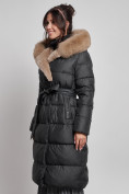 Купить Пальто утепленное с капюшоном и мехом зимнее женское черного цвета 133203Ch, фото 22