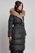 Купить Пальто утепленное с капюшоном и мехом зимнее женское черного цвета 133203Ch, фото 23