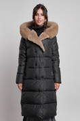 Купить Пальто утепленное с капюшоном и мехом зимнее женское черного цвета 133203Ch, фото 5