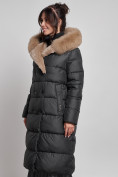 Купить Пальто утепленное с капюшоном и мехом зимнее женское черного цвета 133203Ch, фото 6