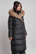 Купить Пальто утепленное с капюшоном и мехом зимнее женское черного цвета 133203Ch, фото 7