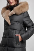 Купить Пальто утепленное с капюшоном и мехом зимнее женское черного цвета 133203Ch, фото 9