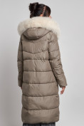 Купить Пальто утепленное с капюшоном и мехом зимнее женское коричневого цвета 133203K, фото 13