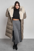Купить Пальто утепленное с капюшоном и мехом зимнее женское коричневого цвета 133203K, фото 18
