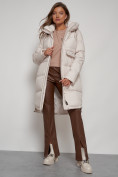 Купить Пальто утепленное с капюшоном зимнее женское бежевого цвета 133208B, фото 12