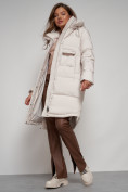 Купить Пальто утепленное с капюшоном зимнее женское бежевого цвета 133208B, фото 13