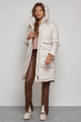 Купить Пальто утепленное с капюшоном зимнее женское бежевого цвета 133208B, фото 14