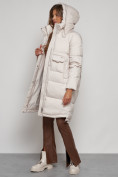 Купить Пальто утепленное с капюшоном зимнее женское бежевого цвета 133208B, фото 15