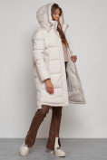 Купить Пальто утепленное с капюшоном зимнее женское бежевого цвета 133208B, фото 16