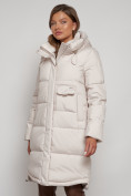 Купить Пальто утепленное с капюшоном зимнее женское бежевого цвета 133208B, фото 19