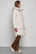 Купить Пальто утепленное с капюшоном зимнее женское бежевого цвета 133208B, фото 3