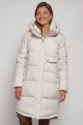 Купить Пальто утепленное с капюшоном зимнее женское бежевого цвета 133208B, фото 4