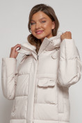 Купить Пальто утепленное с капюшоном зимнее женское бежевого цвета 133208B, фото 5