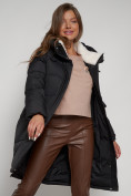 Купить Пальто утепленное с капюшоном зимнее женское черного цвета 133208Ch, фото 17