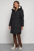 Купить Пальто утепленное с капюшоном зимнее женское черного цвета 133208Ch, фото 2