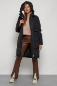 Купить Пальто утепленное с капюшоном зимнее женское черного цвета 133208Ch, фото 22