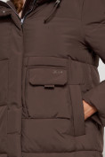 Купить Пальто утепленное с капюшоном зимнее женское коричневого цвета 133208K, фото 10