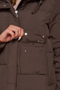 Купить Пальто утепленное с капюшоном зимнее женское коричневого цвета 133208K, фото 11