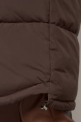 Купить Пальто утепленное с капюшоном зимнее женское коричневого цвета 133208K, фото 15