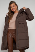 Купить Пальто утепленное с капюшоном зимнее женское коричневого цвета 133208K, фото 17