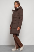 Купить Пальто утепленное с капюшоном зимнее женское коричневого цвета 133208K, фото 2