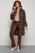 Купить Пальто утепленное с капюшоном зимнее женское коричневого цвета 133208K, фото 20