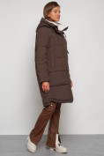 Купить Пальто утепленное с капюшоном зимнее женское коричневого цвета 133208K, фото 3