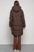 Купить Пальто утепленное с капюшоном зимнее женское коричневого цвета 133208K, фото 4