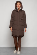 Купить Пальто утепленное с капюшоном зимнее женское коричневого цвета 133208K, фото 5