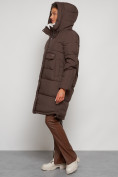 Купить Пальто утепленное с капюшоном зимнее женское коричневого цвета 133208K, фото 6