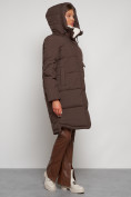 Купить Пальто утепленное с капюшоном зимнее женское коричневого цвета 133208K, фото 7