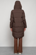 Купить Пальто утепленное с капюшоном зимнее женское коричневого цвета 133208K, фото 8