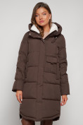 Купить Пальто утепленное с капюшоном зимнее женское коричневого цвета 133208K, фото 9