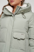 Купить Пальто утепленное с капюшоном зимнее женское светло-зеленого цвета 133208ZS, фото 14