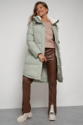 Купить Пальто утепленное с капюшоном зимнее женское светло-зеленого цвета 133208ZS, фото 19