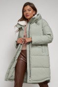 Купить Пальто утепленное с капюшоном зимнее женское светло-зеленого цвета 133208ZS, фото 20