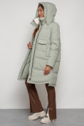 Купить Пальто утепленное с капюшоном зимнее женское светло-зеленого цвета 133208ZS, фото 21