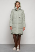 Купить Пальто утепленное с капюшоном зимнее женское светло-зеленого цвета 133208ZS, фото 5