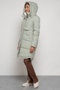 Купить Пальто утепленное с капюшоном зимнее женское светло-зеленого цвета 133208ZS, фото 6