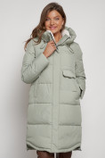 Купить Пальто утепленное с капюшоном зимнее женское светло-зеленого цвета 133208ZS, фото 9
