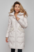 Купить Пальто утепленное с капюшоном зимнее женское бежевого цвета 13332B, фото 10