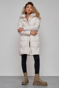 Купить Пальто утепленное с капюшоном зимнее женское бежевого цвета 13332B, фото 18
