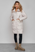 Купить Пальто утепленное с капюшоном зимнее женское бежевого цвета 13332B, фото 5