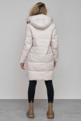 Купить Пальто утепленное с капюшоном зимнее женское бежевого цвета 13332B, фото 6